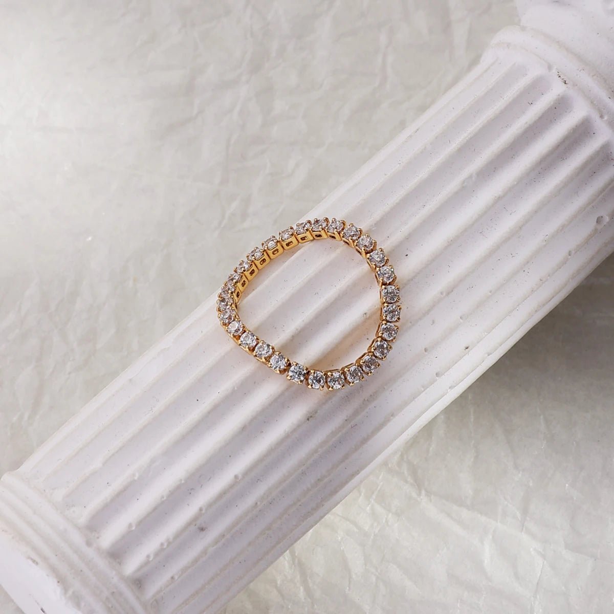 Gold Plated Minimalist Ring Elegant Temperament Korean Iced Out Full Cubic Zirconia Ring Tennis Ring for Wedding