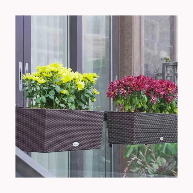 Durable Modern Style Rectangle Large Rattan Surface Plastic Flower Pots Wall Hanging Plant Pots for Home Gardening Decoration