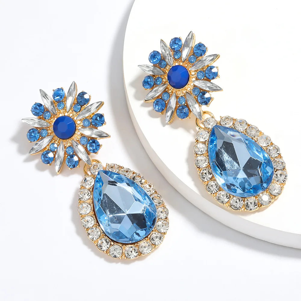 European Exaggeration Big Brand Water Drop Diamond Earring Glass Drill with Diamond Full Diamond Retro Earrings