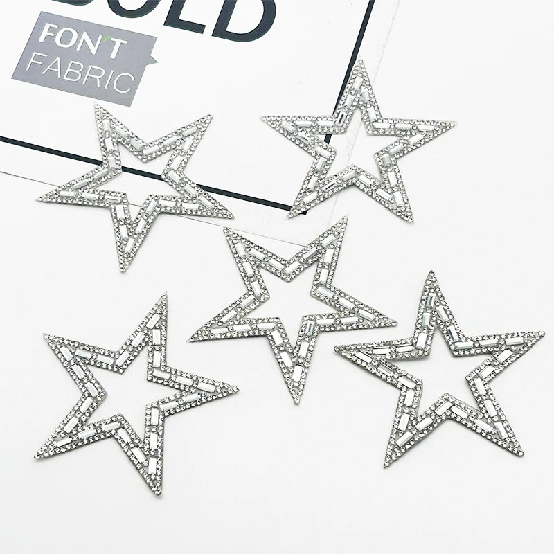 8cm Star Design Self Adhesive Glass Rhinestone Sheet Patches Heat Transfer Pattern Crystal Strass Applique for T-shirt Garment