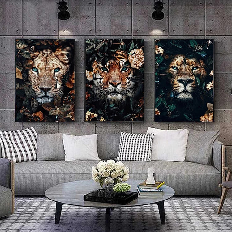 Flower Animal Lion Tiger Deer Leopard Abstract Canvas Painting Wall Art Nordic Print Poster Decorative Picture Living Room Decor