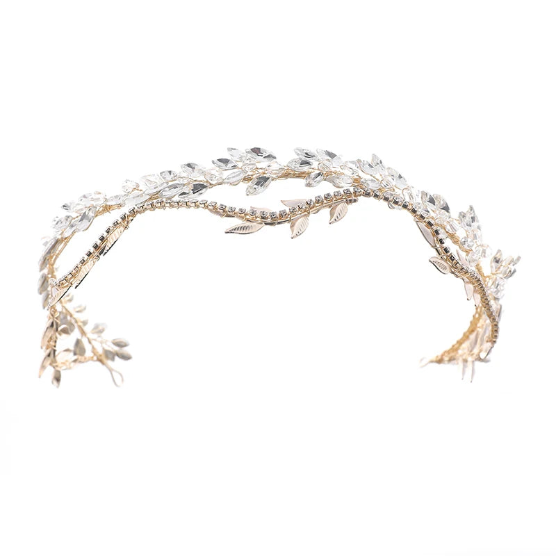 Handmade Gold Leaf Crystal Rhinestone Bridal Hair Crown Headpiece Accessories Wedding Prom Crown Tiaras