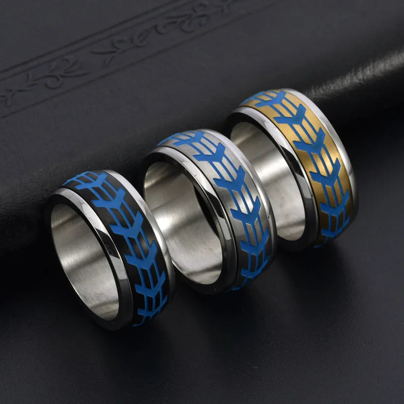 Factory Wholesale 9mm Stainless Steel Finger Rings Engraved Luminous Personality Temperament Men's Hand Jewelry Men's Rings Band