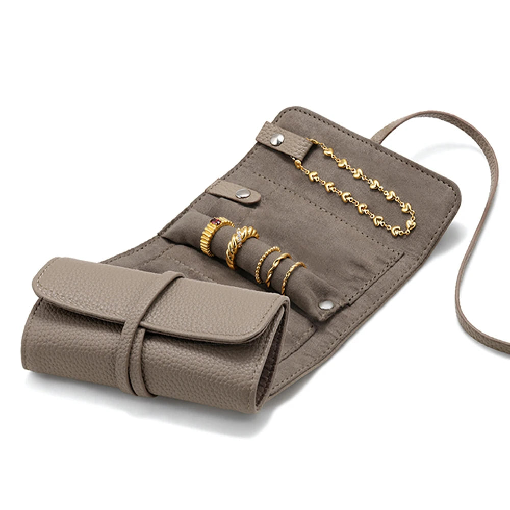 Custom Logo Printed Genuine Real Leather Bag Pouch With Zipper Small Cosmetic Leather Jewelry Pouch Bag for Jewelry Packaging