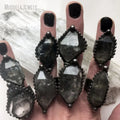 RM48852 Raw Herkimer Diamond Crystal Tibetan Quartz Double Terminated Hexagonal Prism Adjustable Rings Antique Silver Plated