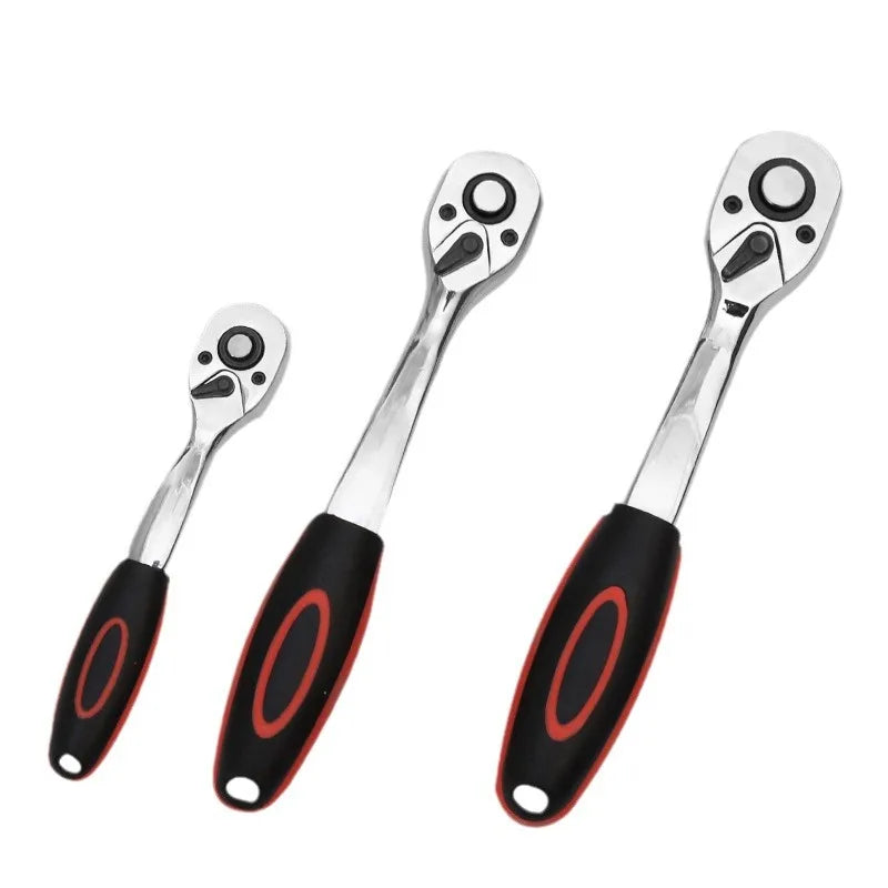 1/4'' 3/8'' 1/2'' Quick Release Universal Multi-Tool Adjustable 24/72 Tooth Ratchet Wrench Set DIY OEM 45# Steel Rubber Handle