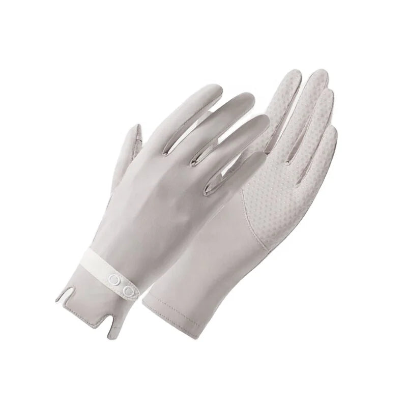 Fashion UPF 50+ Women's Sun Protection Gloves Summer Full Finger Cooling Lace Anti Slip Gloves With Straps