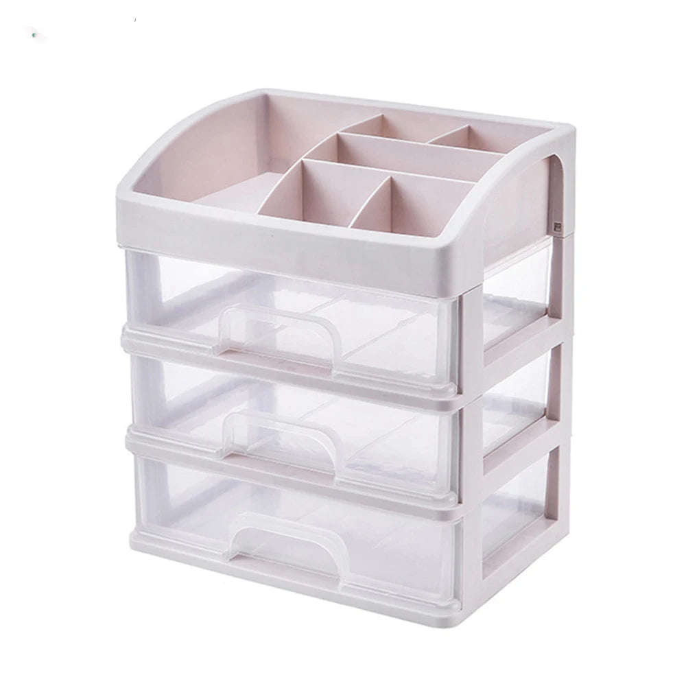 Large Plastic Cosmetic Holder 3 Drawers Makeup Organizer White