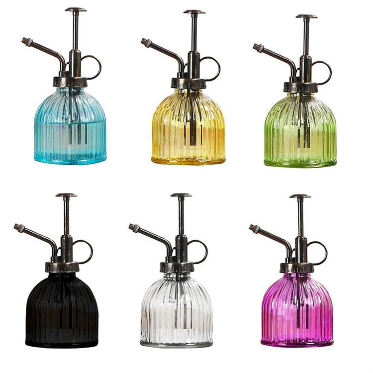 300ml Cheap Price Custom Colorful Plate Flower Watering Pot With Metal Handmade High Quality Transparent Glass Garden Water Can