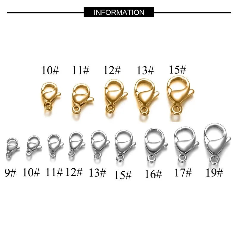 9mm 12mm 10mm Stainless Steel Gold-Plated Metal Alloy Lobster Brooch Clasps for Jewelry Keychain Bracelet Necklace Hooks