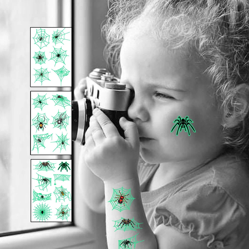Children's Waterproof Temporary Body Tattoo Sticker Custom Spider Themed Luminous Tattoo Design