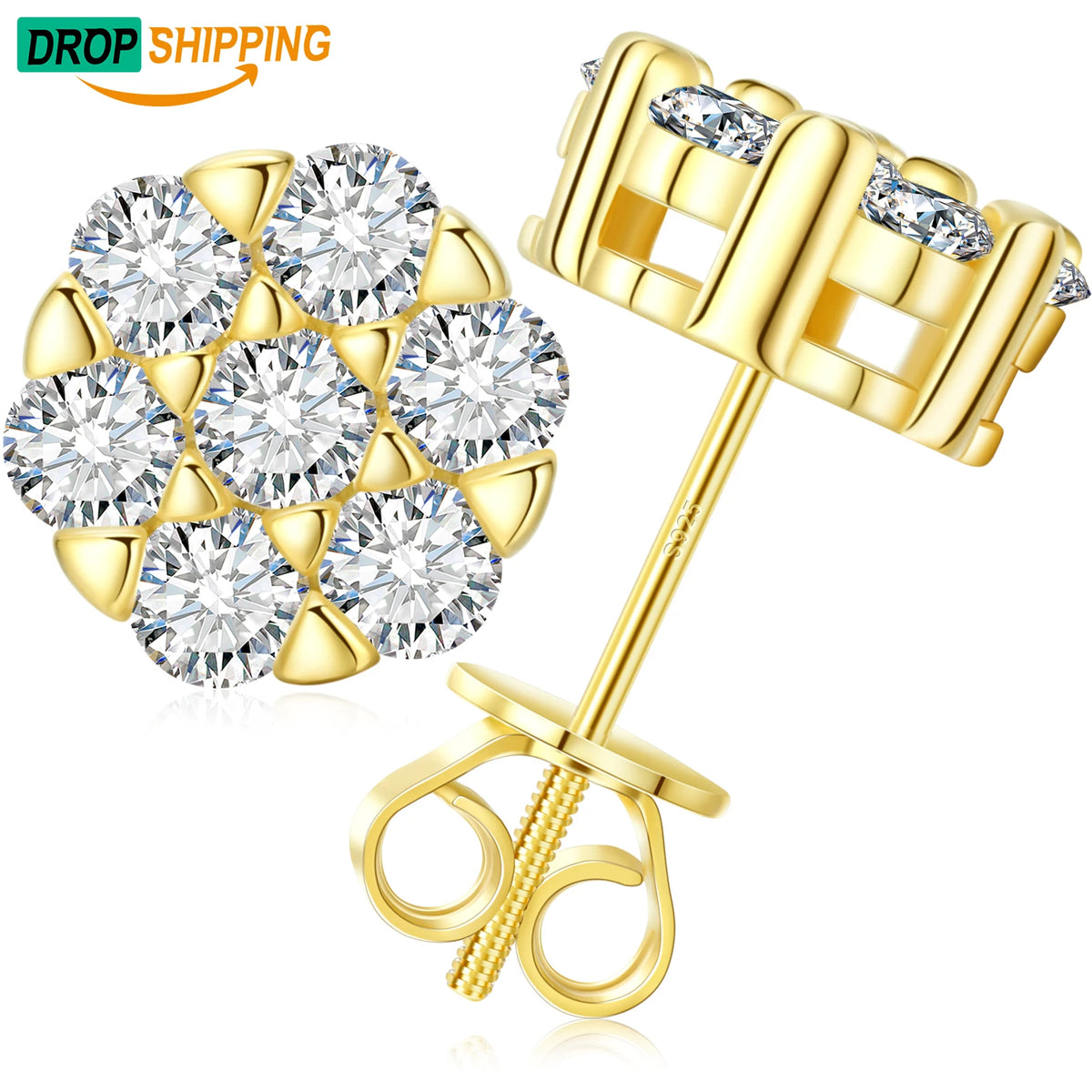 Drop Shipping Wholesale Fine Jewelry 925 Sterling Silver D Color VVS Moissanite Screw Back Honeycomb Stud Earrings MegaBDM