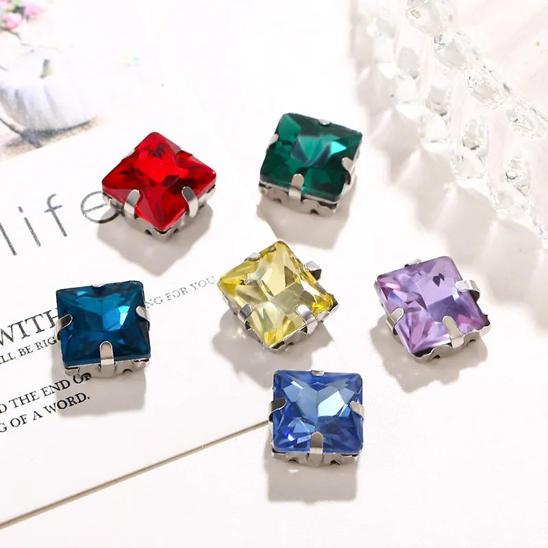 Wholesale 8mm 10mm Glass Sew on Rhinestone with Claw Setting Garments Accessories Square Sew on Crystal Rhinestone for Dress
