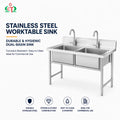 Commercial Stainless Steel 2 Compartment Sink Freestanding Double Bowl Hand Wash Basin for Hotel Kitchen Equipment