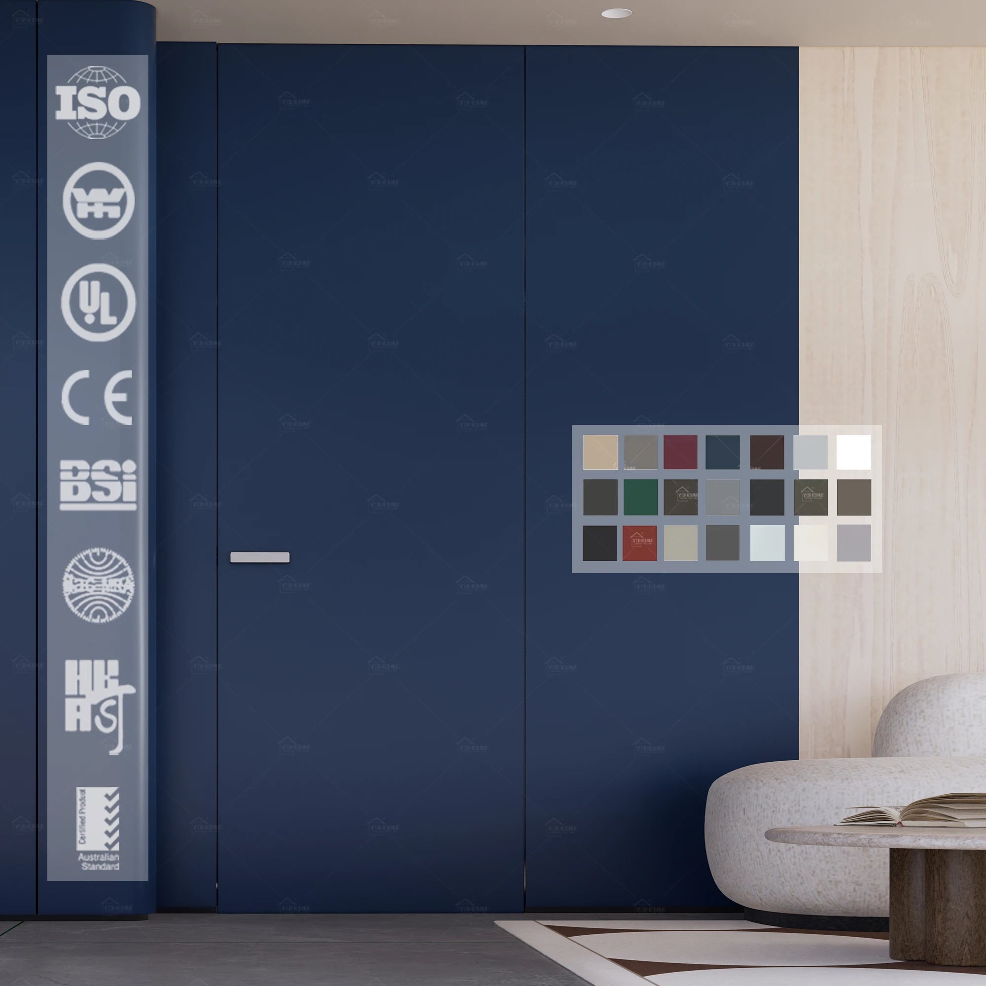 Yohome Modern Design Aluminum Wooden Frameless Doors Pure Colors Primer Slab Secret Door Internal Invisible Hidden Doors