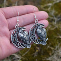 Custom Personality Vintage Pentagram Nature Moon Raven Crow Bird Earrings