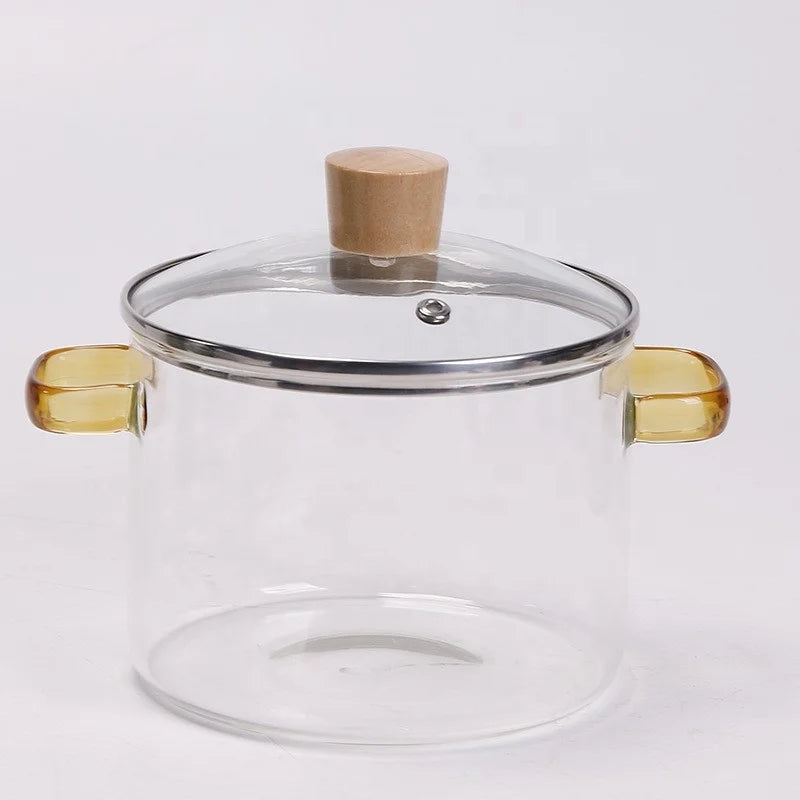 Kitchen 1.6L 2.8L High Borosilicate Heat Resistant Glass Cooking Pot with Glass Handle