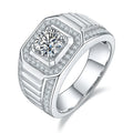 1CT S925 Sterling Silver Ring Men's Fashion Wide Surface Inlaid Moissanite Ring Jewelry