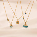 Fashion Jewelry Turquoise Pendant Necklace Retro Stainless Steel Turquoise Gold Pendant Necklace Jewelry