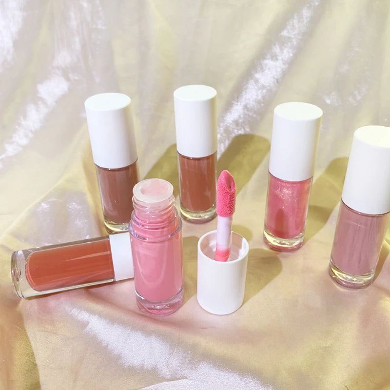 Shimmer Lipgloss with pink Tube Private Label Customize pink Lipgloss Container Nude Color Vegan Lipgloss