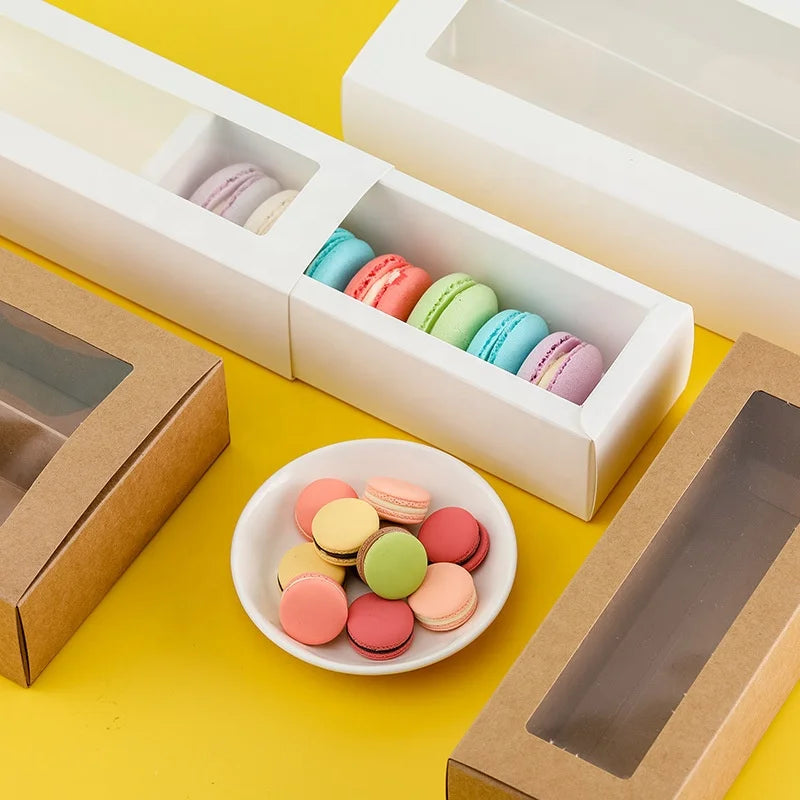 Custom Dessert Packaging Kraft Paper Box Low MOQ Macarons Folding Paper Box With PVC Window