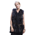 MWFur Women Street Fashion Thick Winter Fur Long Coat Winter Raccoon Fur Vest Sleeveless with Belt and Pocket