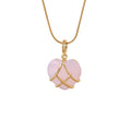 G1465 Wholesale Gold Plated Love Pendant Zircon Castle Natural Stone Opal Powder Crystal Peach Heart Shape Rose Quartz Necklace