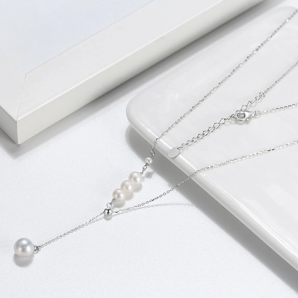 Jiangyuan Genuine Gold Plated Freshwater Round Pearl Pendant Necklace Adjustable Link Chain Handmade Trendy Style