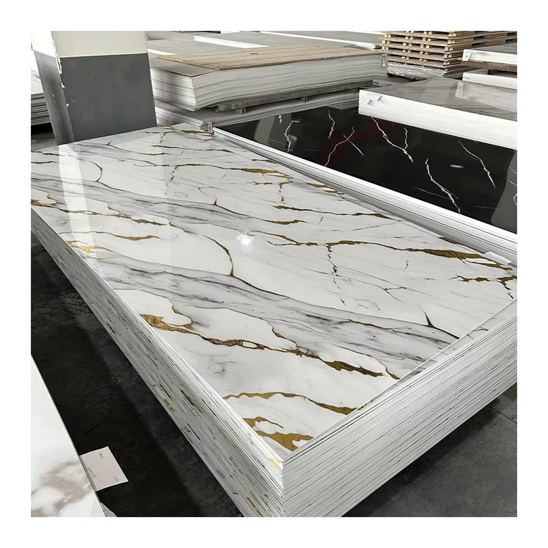 5MM 8MM Modern Custom Design Bamboo Charcoal Wood Veneer PVC UV Marble Waterproof Household Interior Wall Panel