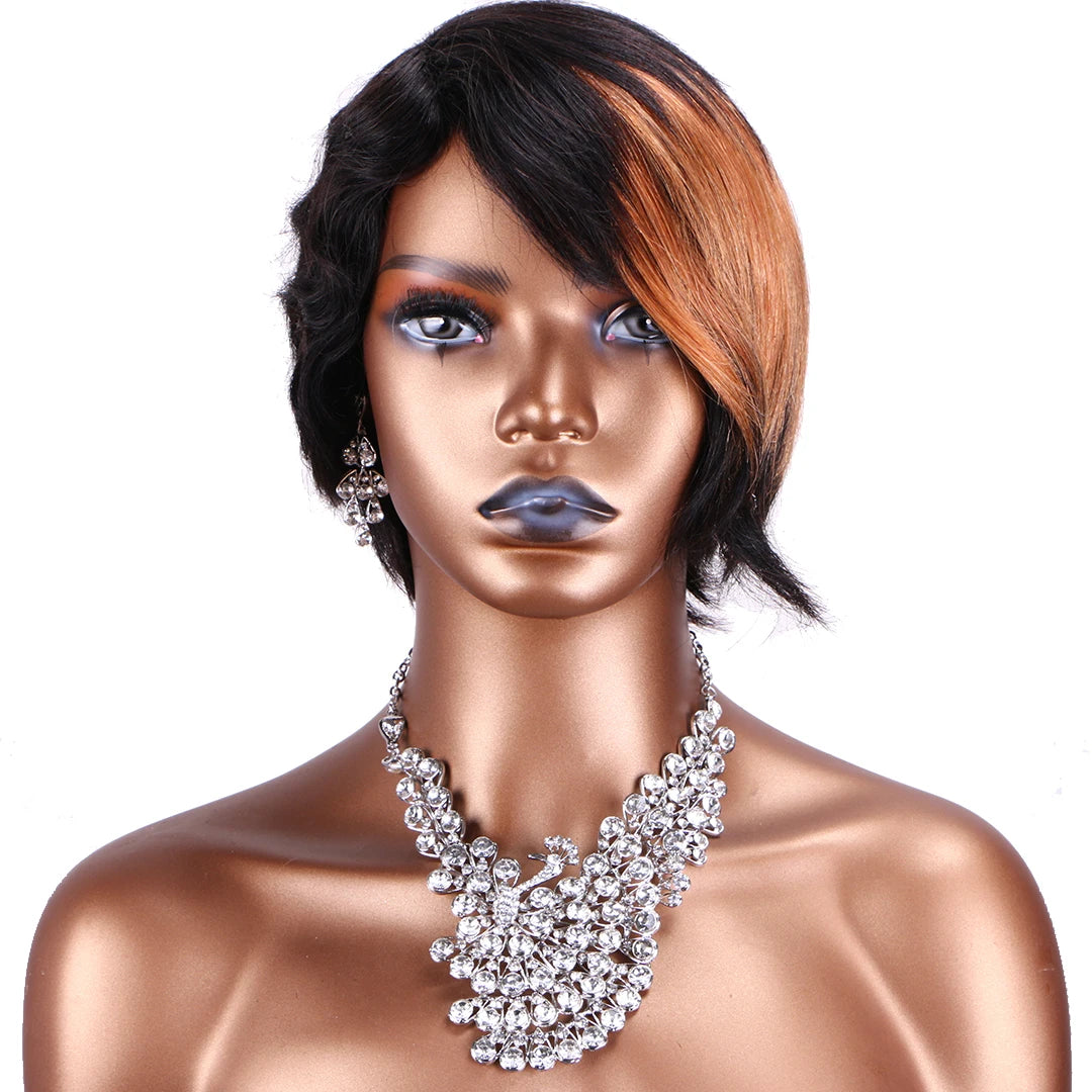 Wavy With Straight Human Hair Ombre Color 30# Color Popular Cheap Short Hairstyle Wig