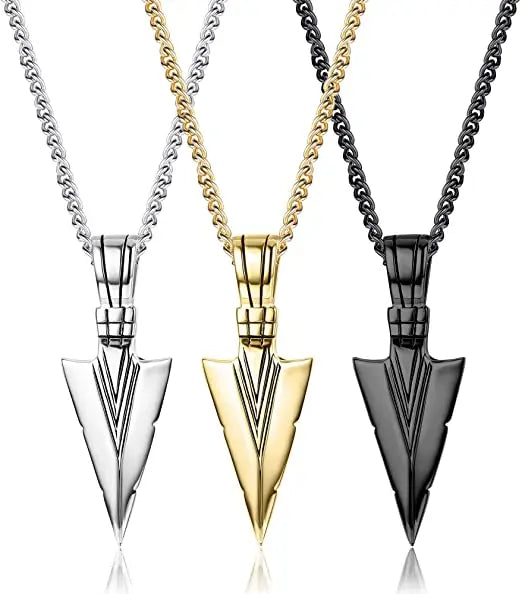 Stainless Steel Dagger Spear Pendant Necklaces for Men Boys Cool 18k Gold Hiphops Arrowhead Spearpoint Pendant Chain Necklaces