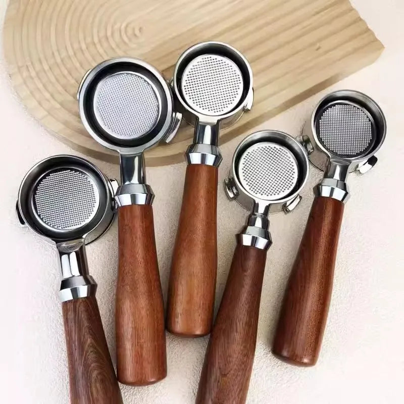 Black Coffee Portafilter 100% Free Commercial Stainless Steel 58mm Coffee Espresso Bottomless Portafilter With Wood Handle MegaBDM