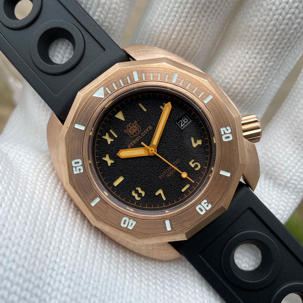 Steeldive New Arrival SD1946S 44.5MM Solid Bronze Case Black Dial Dive Watch Super Luminous C3 100ATM Diving Men Watch