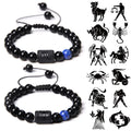 Adjustable 12 Zodiac & 7 Chakra Beaded Bracelet 8mm Natural Black Onyx High Standard Religious Bangles Gifts Weddings Parties
