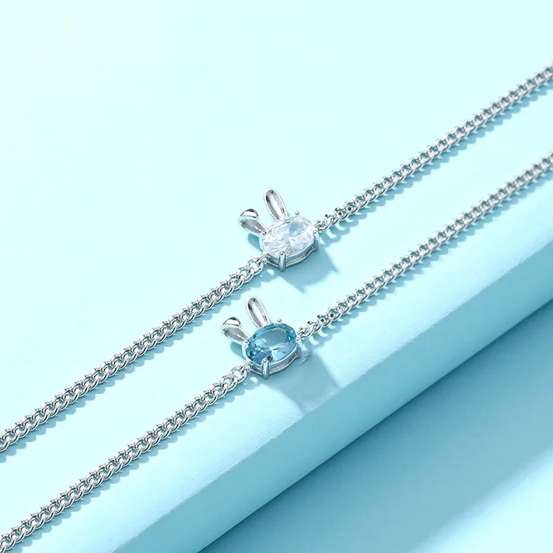 Fashion 925 Sterling Silver Cute Animal Lucky Rabbit 5A Zirconia Rhodium Plated Women Bracelet Jewelry