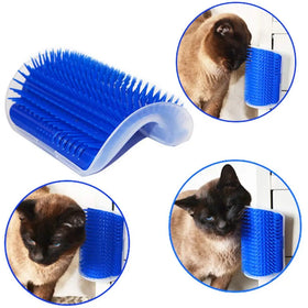 Soft Grooming Massage Combs Wall Corner Scratcher Groomers Soft Grooming Massage Combs Cat Self Groomer with Catnip Pouch