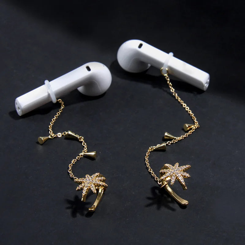 Earphone Anti-Lost Chain Drop Earrings Gold Plated Dangle Earrings Earphone Holder Strap Charm Studs Cuff Earring Accessories