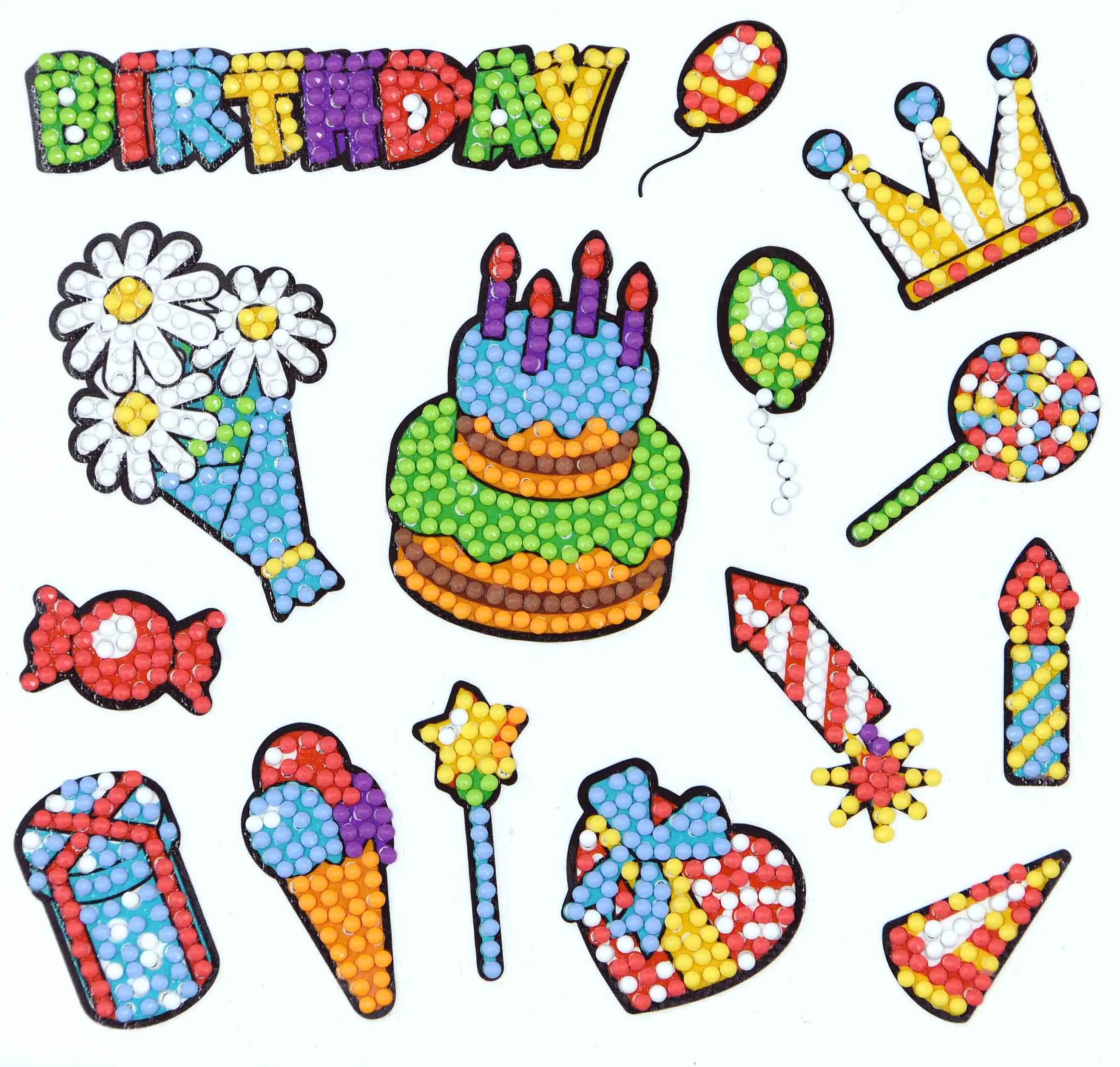 Kids Diamond Painting Stickers Kit DIY Arts Birthday Cake Lollipop Candy Balloon Diamond Painting by Numbers Stickers Toys Gift