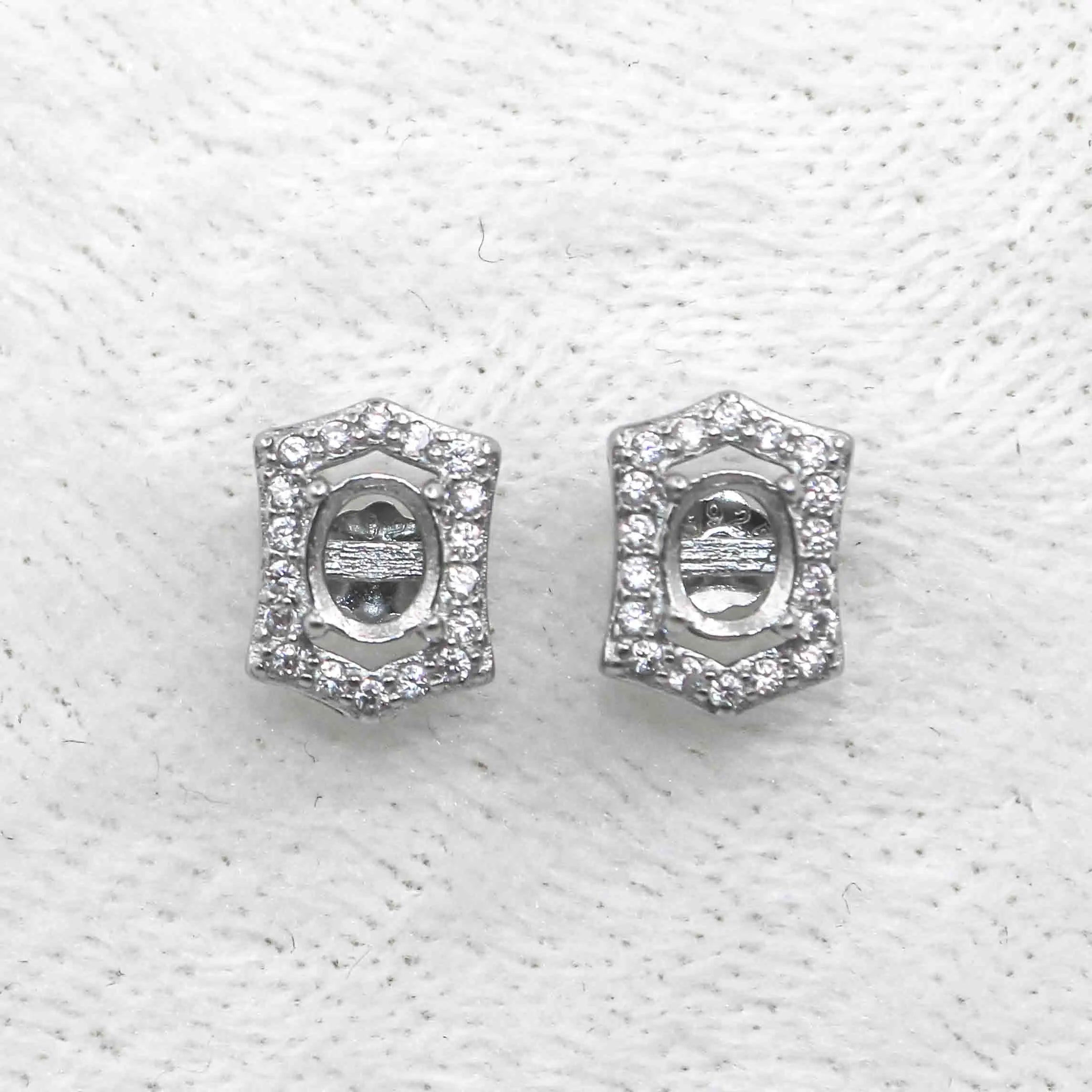 Sterling Silver 4*5mm Semi Mount Stud Earrings Empty Support Blank Claws Setting S925 Base Without Center Stone for DIY Inlay