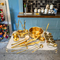 Golden Hotel Restaurant Commercial 304 Stainless Steel Hot Pot Soup Colander Tableware Series with Laser Logo Metal Spoons