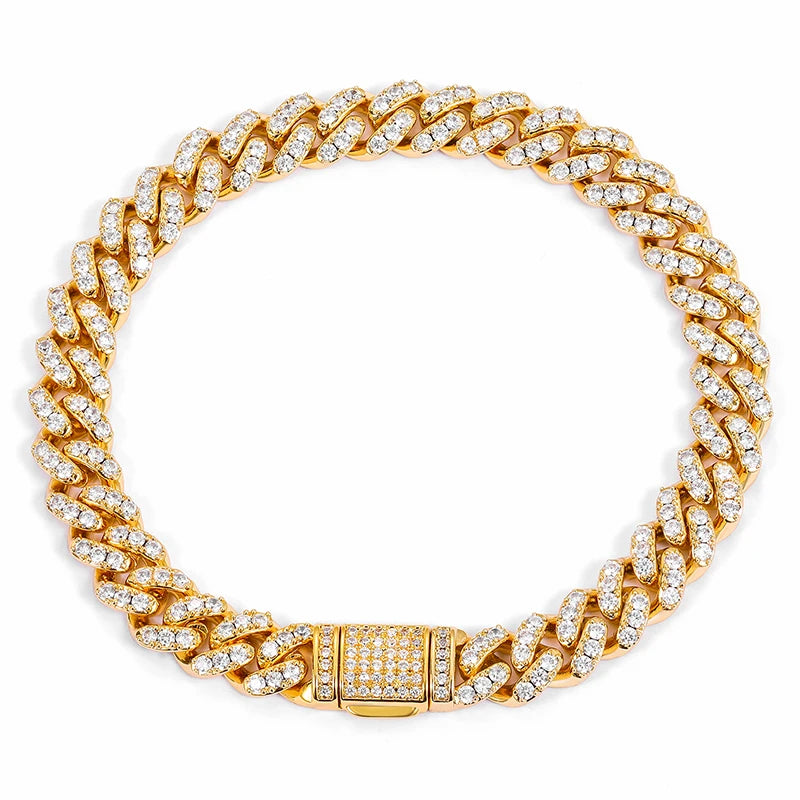 Drop Shipping 8mm Sterling Silver 925 VVS Moissanite Bracelet 18K Real Gold Plated Cuban Link Bracelet
