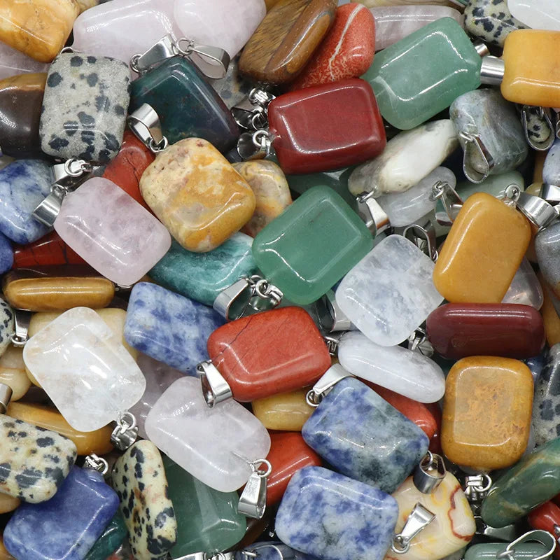 20mm Square Shape Natural Gemstone Semi-Gemstone Pendant Healing Crystal Rectangular Pendant Diy Earrings Necklace Accessories