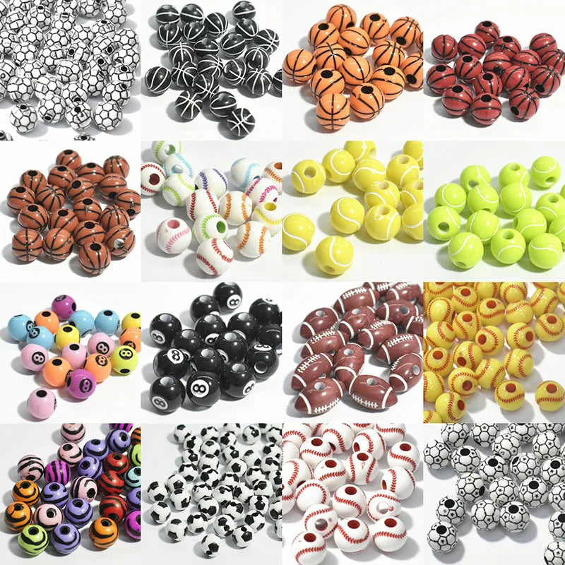 15 Styles Sports Ball Beads Basketball Tennis Volleyball Baseball Rugby Football Beads for Bracelet Necklace Keychain Making