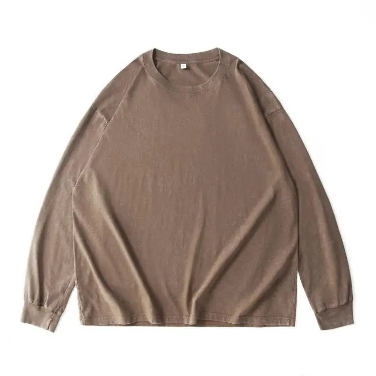 Wholesale 230G Tshirt Man Cotton Washed Vintage T Shirt Oversized Tshirt Men Custom Blank Logo Long Sleeve T-Shirts