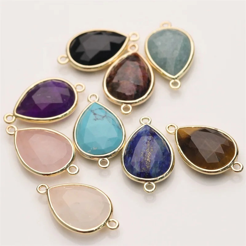 Lapis Lazuli Rose Quartz Turquoise Gemstone Natural Stone 18K Gold Plated Double Sided Faceted Heart Shape Connectors Necklace