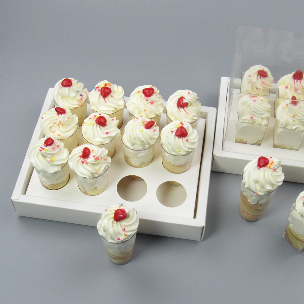 Wholesale Transparent Cupcake Box 6/12/24 Packaging Bio-degradable Plastic Mini square Circular Dessert Cup Box with Window