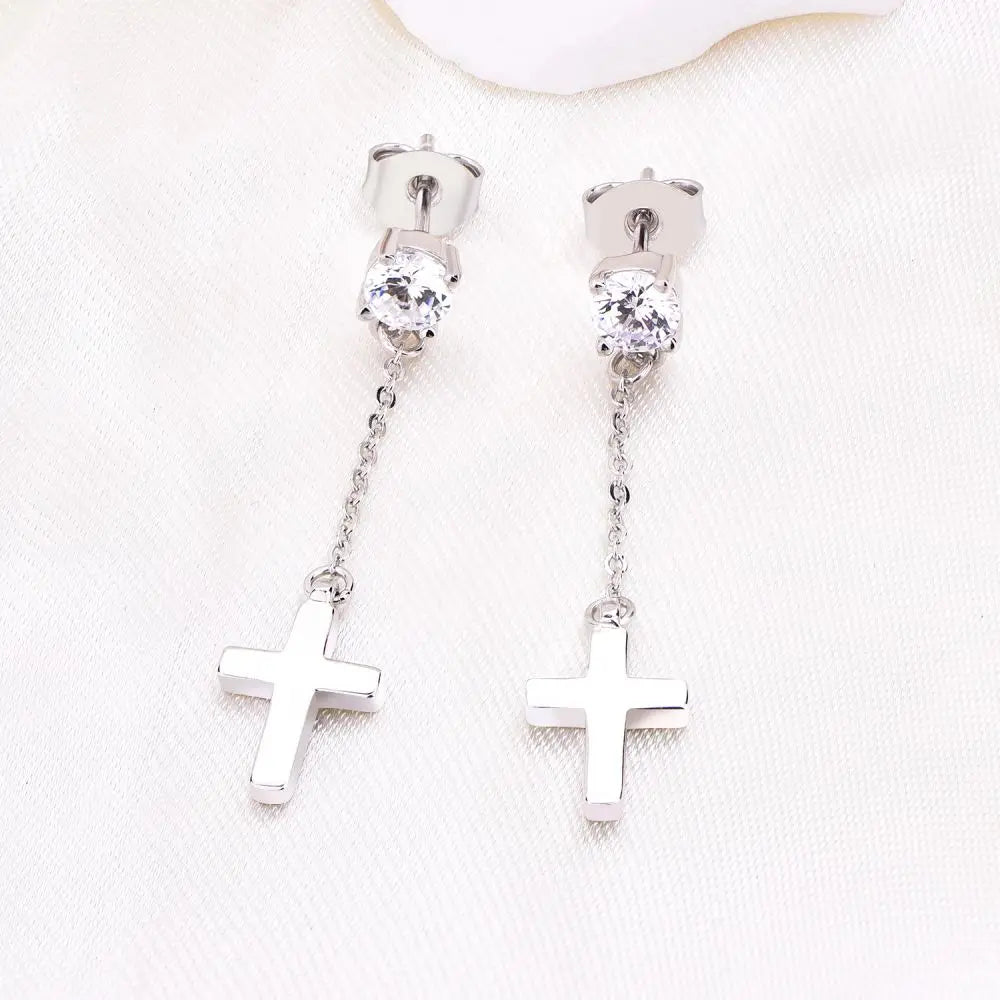 Cross Dangle Drop Earrings 925 Sterling Silver Chain Dropping for Women Men Punk Ball Stud Chain Tassel Earring Jewelry