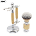 Competitive Eco-Friendly Aluminium Bamboo Stand Shave Brush Safety Razor Kit Custom Logo Laser Engraving Private Label Shaving