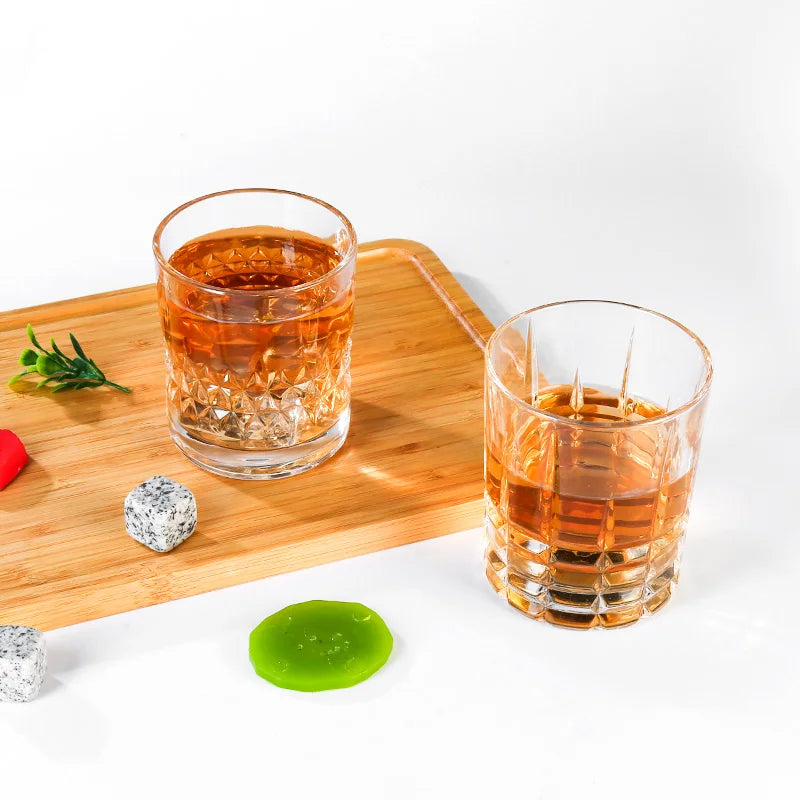 Wholesale Customized Logo Clear 11oz Vintage Cut Glass Classic Heavy Base Geometric Pattern Whiskey Tasting Glasses for Bar Use