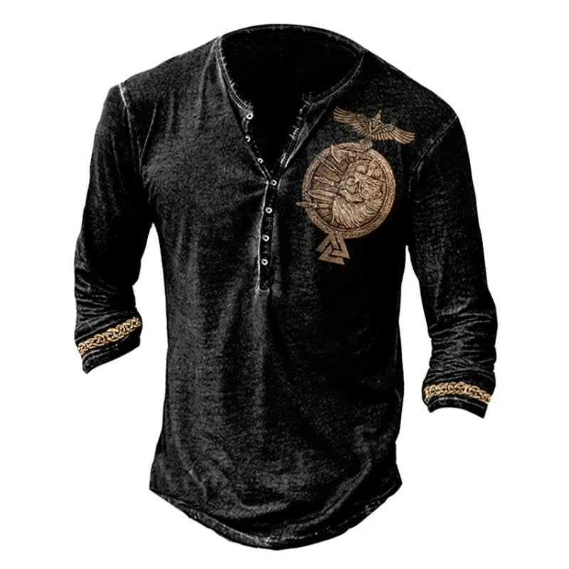 Mens Distressed Henley Shirts Lace up Long Sleeve Shirts V Neck Casual Vintage Retro Shirt for Men